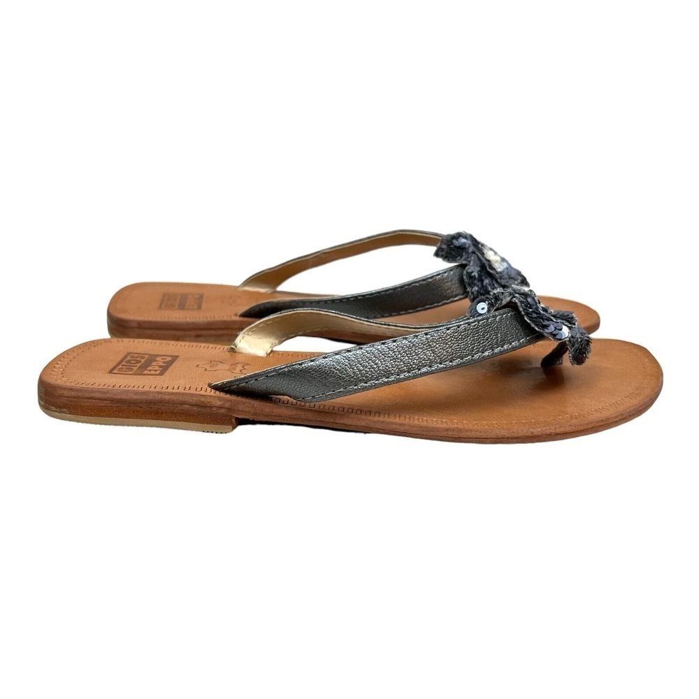 GIOSEPPO Sandal Flip‎ Flop Metallic Silver Sequince Beaded Flower Women Size 6